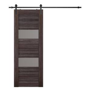 Berta 24 in. x 95.25 in. 2-Lite Frosted Glass Gray Oak Composite Core Wood Sliding Barn Door with Hardware Kit