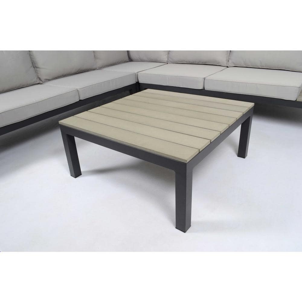 Light Gray Aluminum 5-Person Outdoor Sectional Set with Poly-Lumber Table