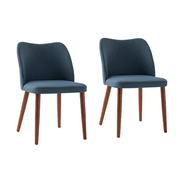 JAYDEN CREATION Eliseo Navy Modern Upholstered Dining Chair with Solid Wood Legs Set of 2