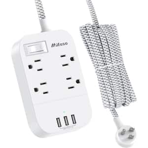 4-Outlet Power Strip Surge Protector with 3 USB Ports and 10 ft. Extension Cord in White