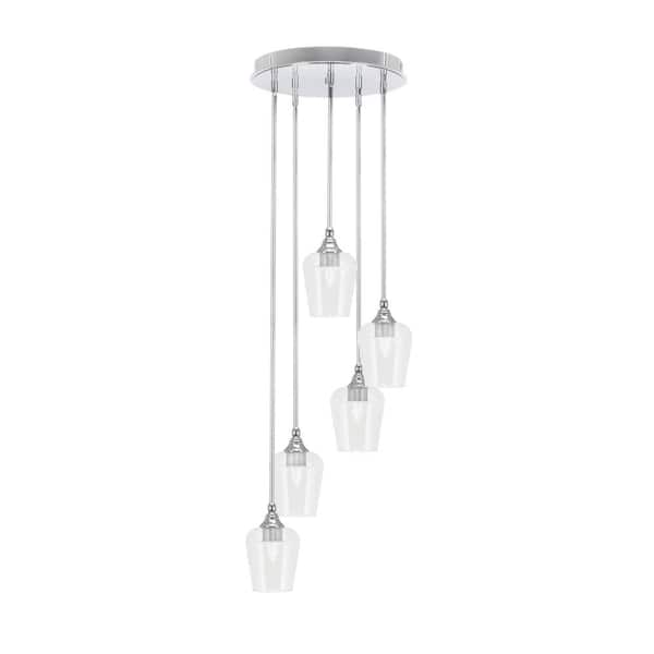 Unbranded Villa 5 Light Chrome Pendant, Cluster Pendant Light with 5 in. Clear Bubble Glass Shades, No Bulbs Included