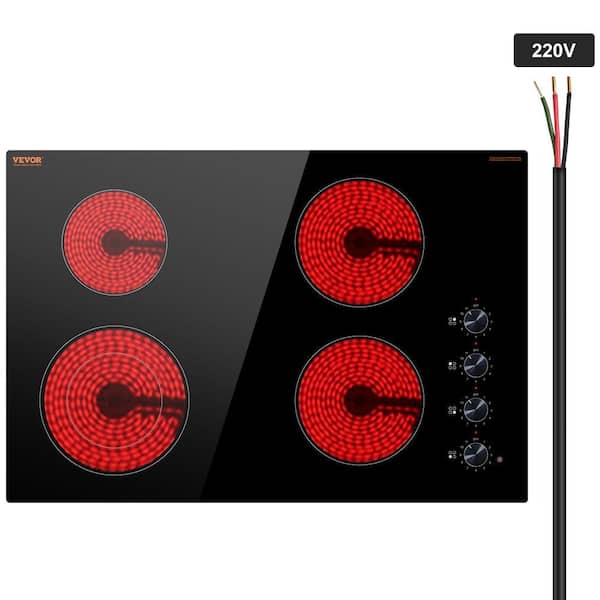 Electric Cooktop 30 in. 4 Burners Built-in Electric Stove Top 7200W Ceramic Top Radiant Cooktop with Glass Panel,Black