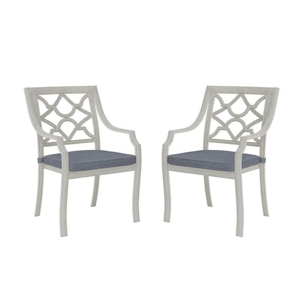 Gray Cast Aluminum Stackable Outdoor Dining Chair with Dark Gray Cushions (2-Pack)