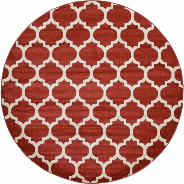 Unique Loom Trellis Philadelphia Red/Beige 8' 0 x 8' 0 Round Rug