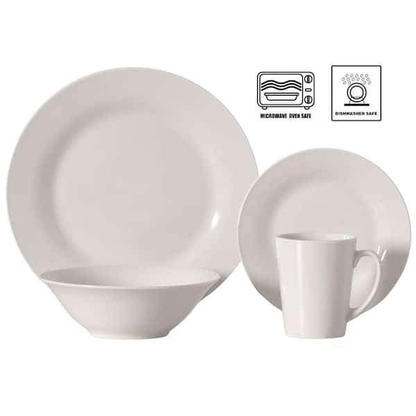 Dinewares 32 PC Spin Wash Dinnerware Dish Set for 8 Person Mugs Salad and Dinner Plates and Bowls Sets Dishwasher and Microwave Safe White