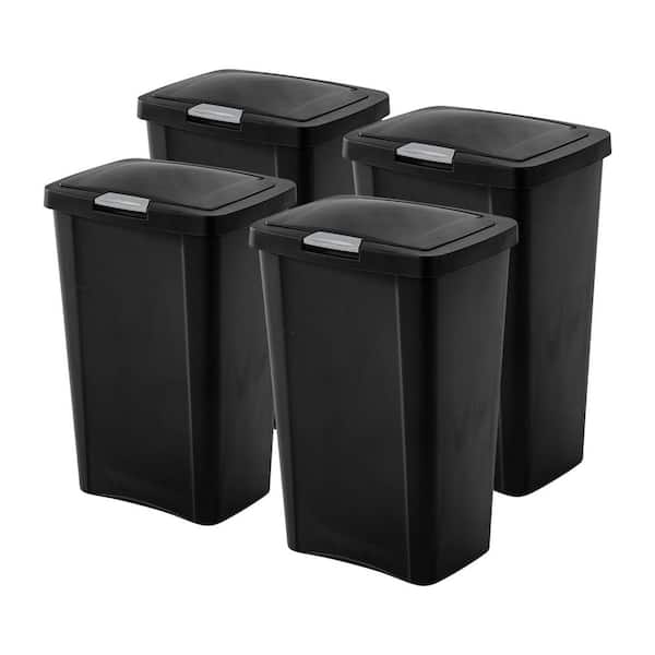 13 Gal. TouchTop Wastebasket with Titanium Latch in Black (4-Pack)