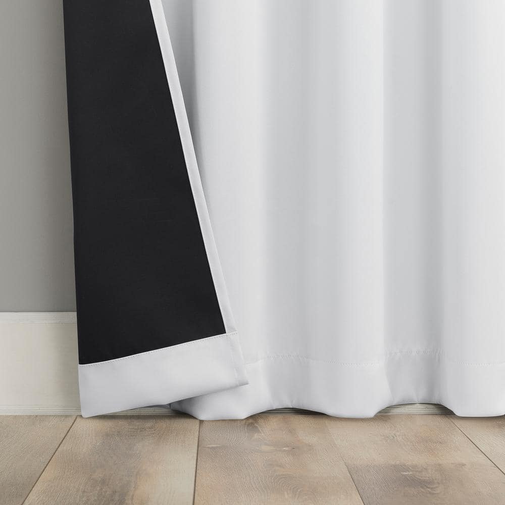 White 84" Polyester Blackout Back Tab Curtain Panel Pair