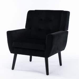 Black Soft Velvet Material Accent Chair Home Chair With Black Legs