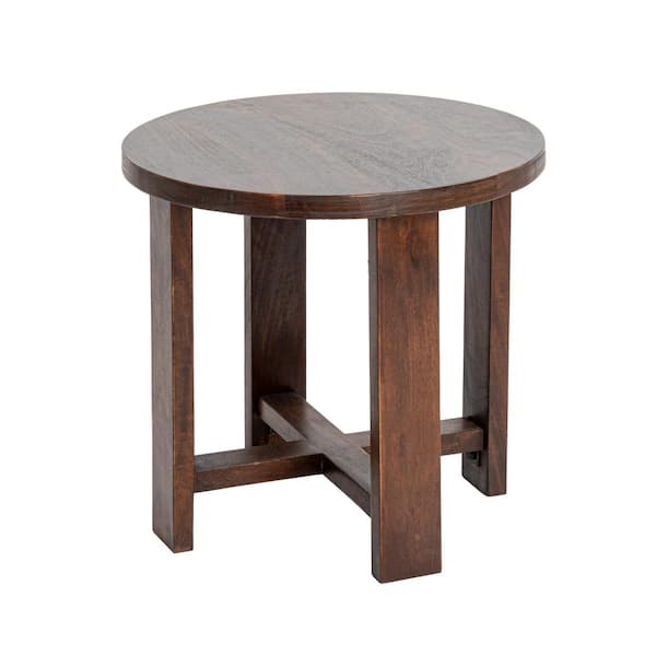 Storied Home Blakely 20 in. Walnut Finish Round Acacia Wood End Table