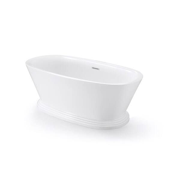 Aston Aldyn 5.57 ft. Acrylic Flatbottom Bathtub in White with Stainless Steel Finish