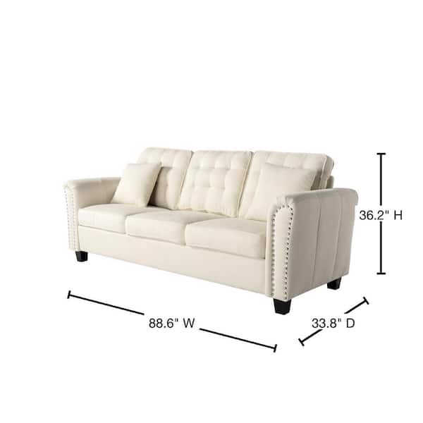 Straight Flared Depot Home - in ZACHVO Beige HDW22341245DM Sofa Arm 3-Seats Sofa 86.6 Wide Polyester in. The