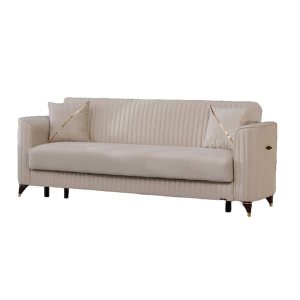 Zebra Collection Convertible 89.76 in. Beige Microfiber 3-Seater Twin Sleeper Sofa Bed with Storage