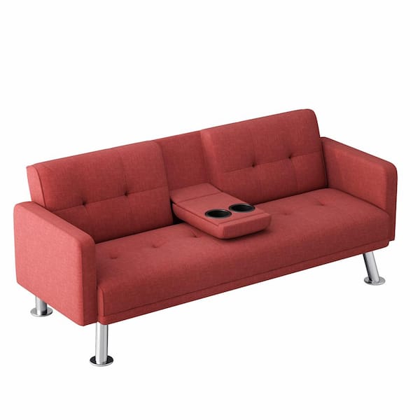 ATHMILE 73.23 in. W Red Fabric Sofa Convertible Folding Twin Size Sofa Bed
