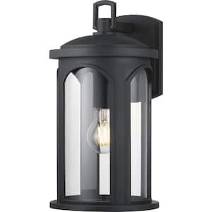 Faywood 1-Light 14 in. Matte Black Outdoor Wall Lantern with Clear Glass