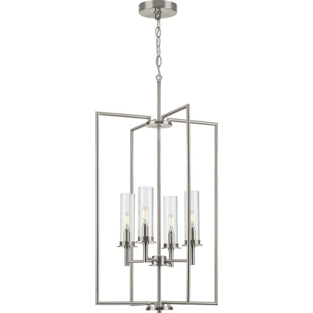 Kellwyn 4-Light Brushed Nickel and Clear Glass Foyer Pendant