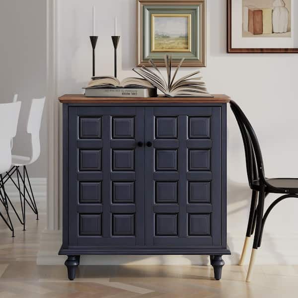 FUIN Vintage Black 33.66 in. H Storage Cabinet with Plaid Pattern Front