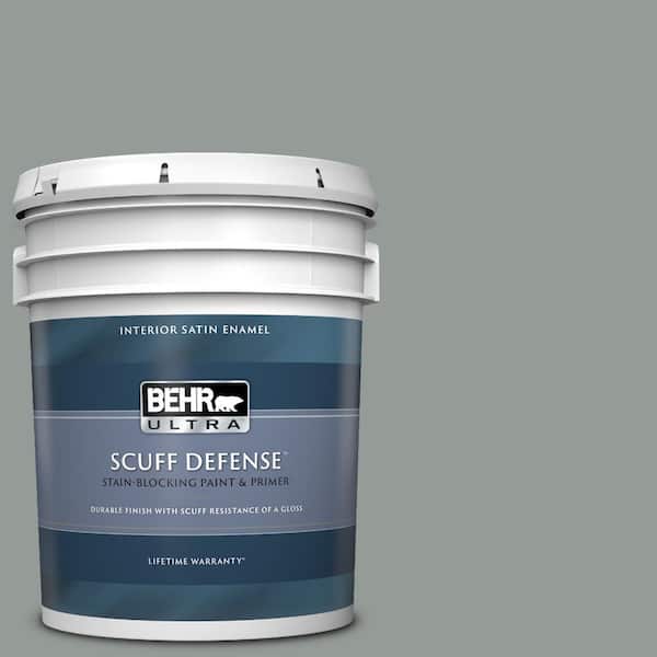 BEHR ULTRA 5 gal. #BXC-66 Dusk Blue Extra Durable Satin Enamel Interior Paint & Primer
