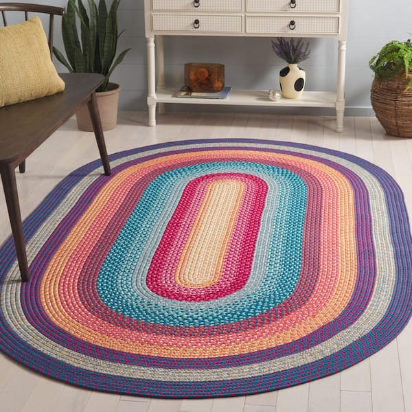 Braided Red/Orange 4 ft. x 6 ft. Machine Washable Border Interlaced Oval Area Rug