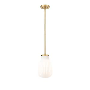 Newbury 60-Watt 1-Light Modern Gold Pendant-Light with White Opal Glass shade, no bulbs included