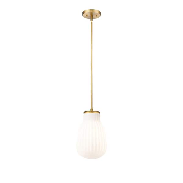 Filament Design Newbury 60-Watt 1-Light Modern Gold Pendant-Light with White Opal Glass shade, no bulbs included