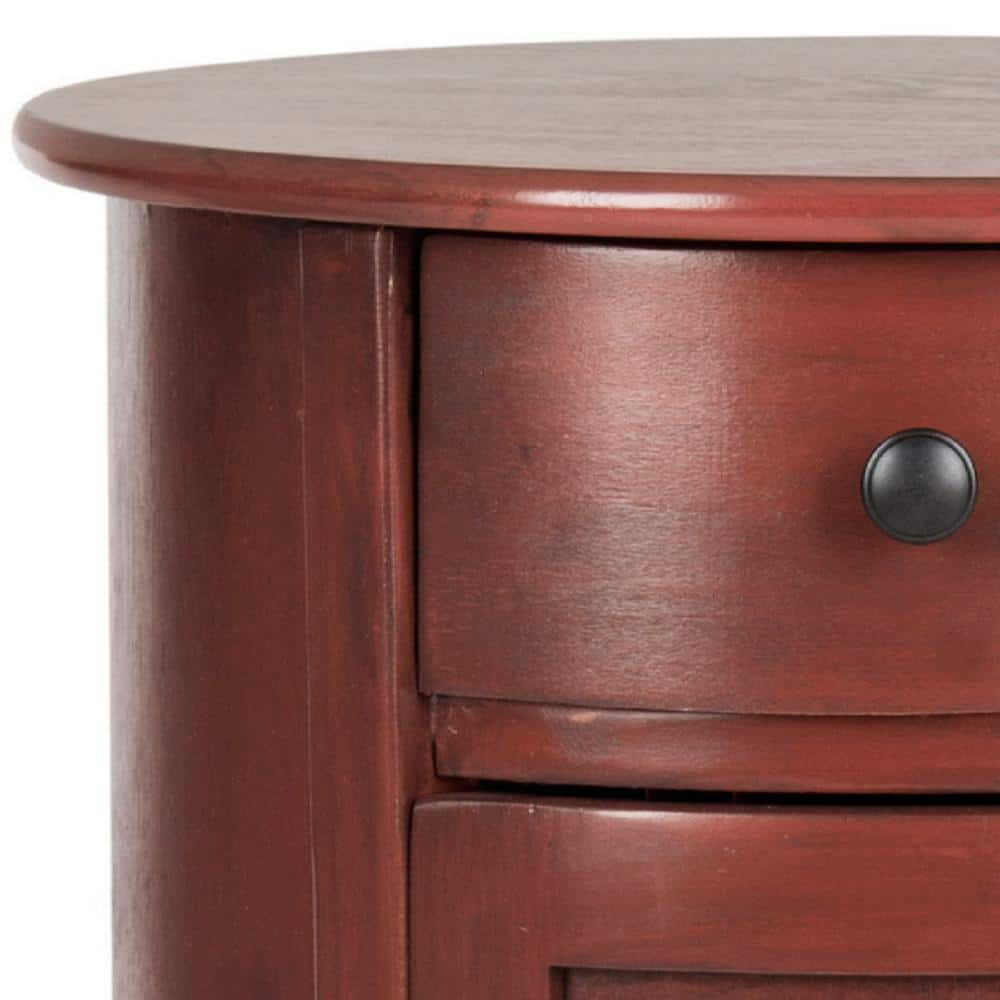 Transitional 18'' Red Wood and Metal Round Table with Storage