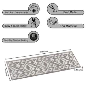 Grey/White 9 in. x 28 in. Non-Slip Stair Tread Cover Polypropylene Latex Backing (Set of 15) Aztec Stair Rugs