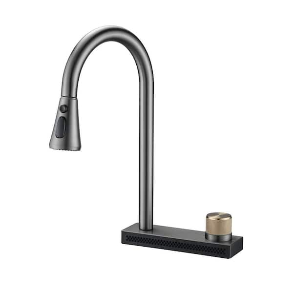 Empire Ceramic Kitchen Sink with Integrated Waterfall and Pull-down Faucet  Set/304 Grade Stainless Steel Sink with Cup washer and Drain Baskets