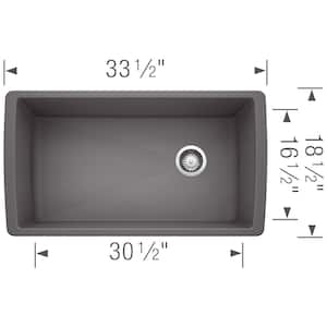 DIAMOND Silgranit Undermount Granite Composite 33.5 in. Single Bowl Kitchen Sink in Cinder