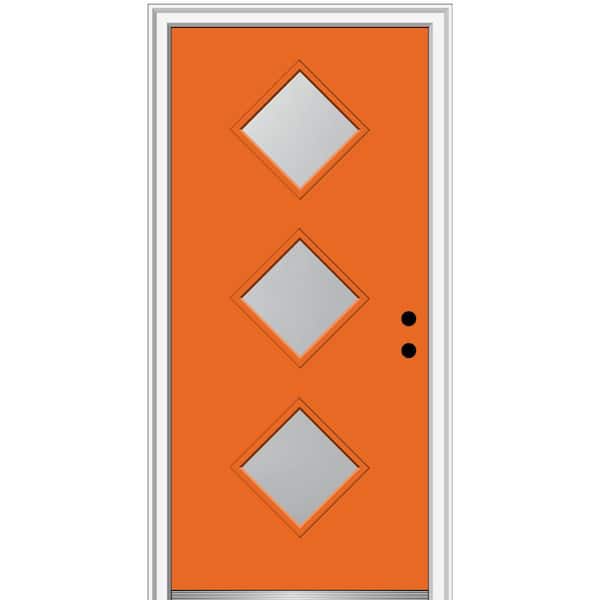 MMI Door 32 in. x 80 in. Aveline Left-Hand Inswing 3-Lite Frosted Glass Painted Steel Prehung Front Door on 4-9/16 in. Frame