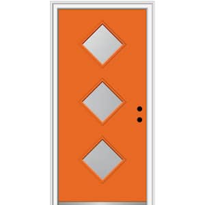 36 in. x 80 in. Aveline Left-Hand Inswing 3-Lite Frosted Glass Painted Steel Prehung Front Door on 4-9/16 in. Frame