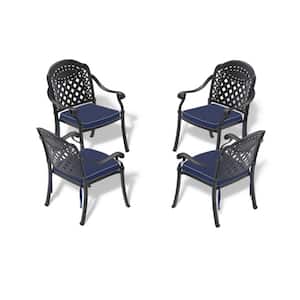 4-Piece Outdoor Cast Aluminum Black Dining Chairs with Random Colors Cushions for Patio Balcony and Backyard