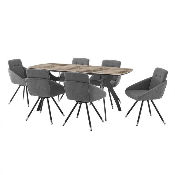 Armen Living Andes and Granada 7-Piece Gray Fabric Rectangular Dining Set