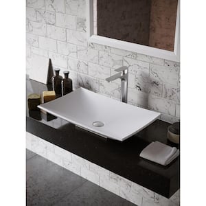 Quattro QM170 Matte White Acrylic 25 in. Rectangular Bathroom Vessel Sink with Faucet and drain in Stainless Steel