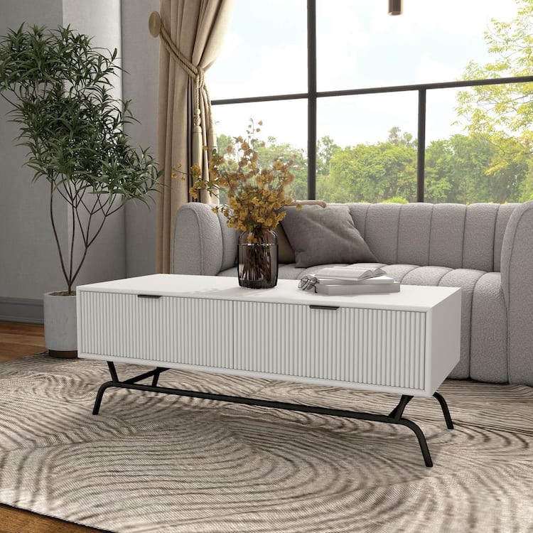 Furniture of America Yastara 42 in. White Rectangle Composite Coffee Table With 2-Drawers