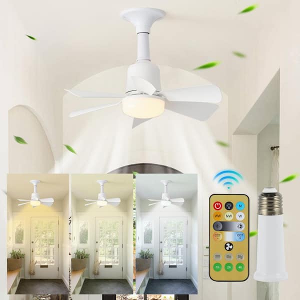 OLUZO Socket Ceiling Fan Light 15.7 in. Indoor White Ceiling Fan Light with LED Light Remote, E26 Spiral Socket