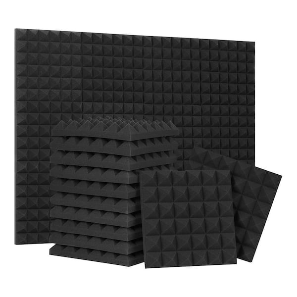 12 in. x 12 in. x 2 in. Black Sound Proof Foam, High Density and Fire Resistant, Made of Grade Acoustic Foam (24-Pack)