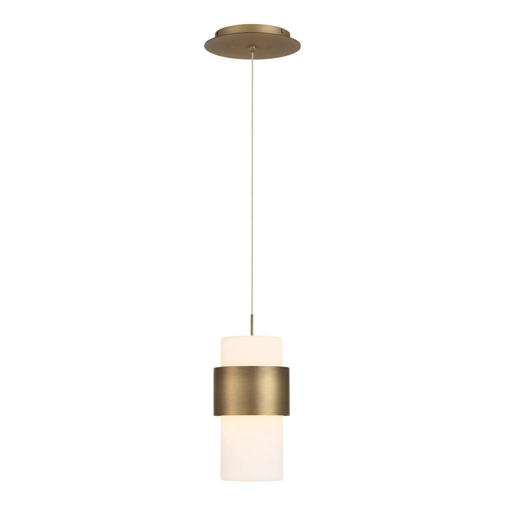 Elegant Aged Brass 9'' LED Pendant with Etched Opal Glass
