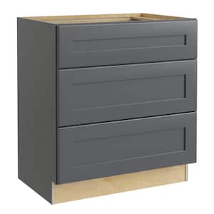 Navarre Onyx Gray Shaker Assembled Plywood 24 x 34.5 x 24 in. Stock Base Drawer Kitchen Cabinet 3 Soft Close Drawers