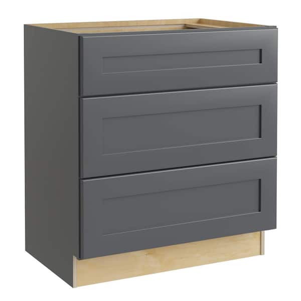 Home Decorators Collection Newport Onyx Gray Shaker Assembled Plywood 24 x 34.5 x 24 in. Stock Base Drawer Kitchen Cabinet 3 Soft Close Drawers