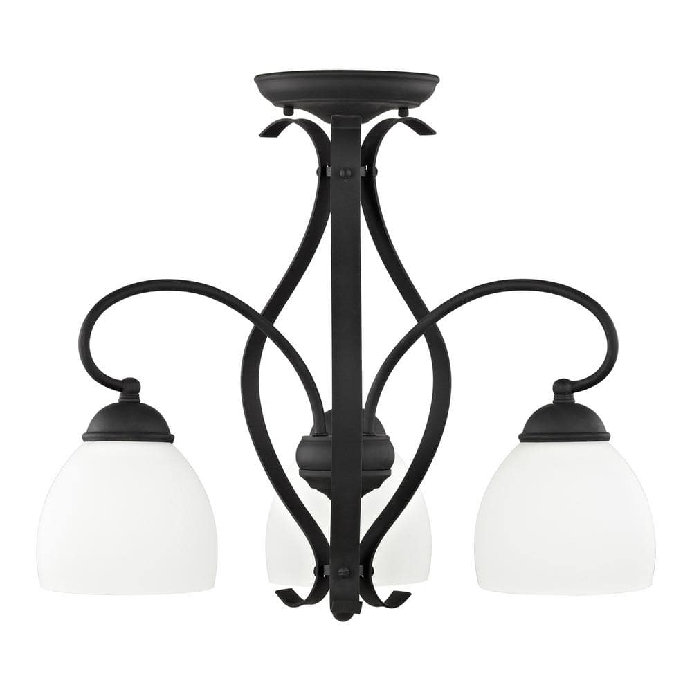 Black 3-Light Convertible Hanging Lantern with Hand Blown Satin White Glass