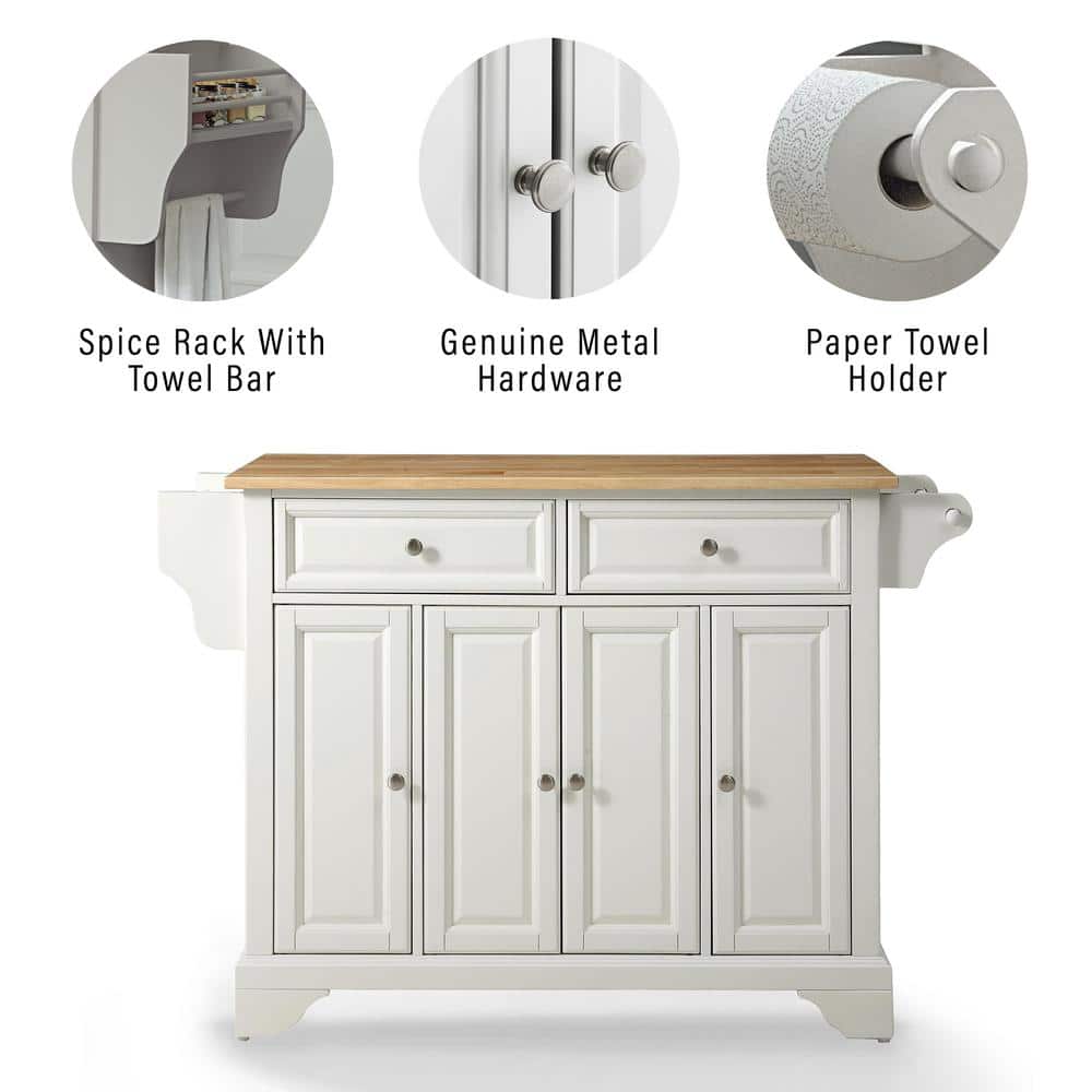Lafayette 46'' White Kitchen Island with Natural Wood Top and Storage