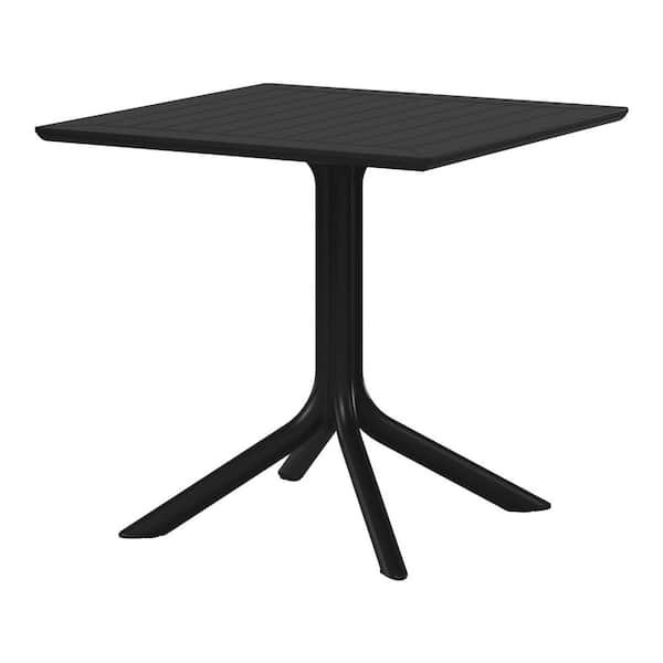 Frond and Form Outdoor Patio Modern Poly Plastic 31.5 in. Square Pedestal Dining Table, Black