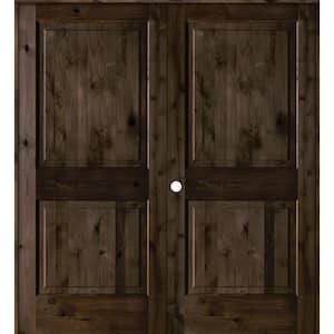 60 in. x 80 in. Rustic Knotty Alder 2-Panel Right-Handed Black Stain Wood Double Prehung Interior Door with Square-Top