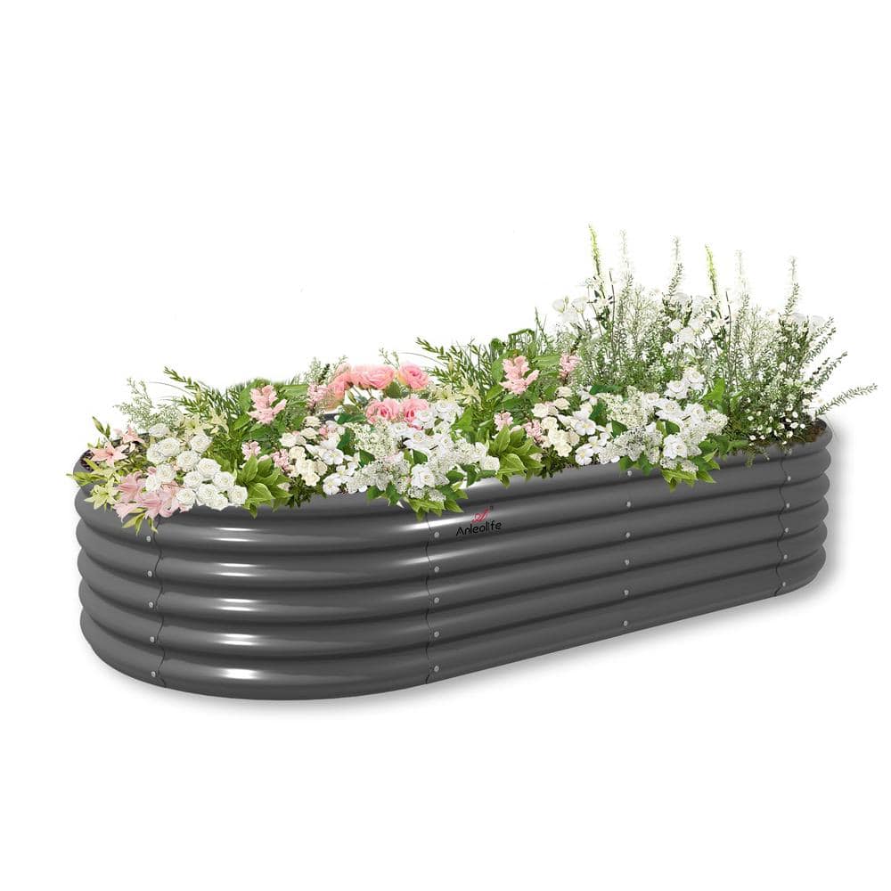 8 x 4 x 1. 5 ft. Outdoor Quartz Gray Galvanized Metal Raised Garden Bed Ova