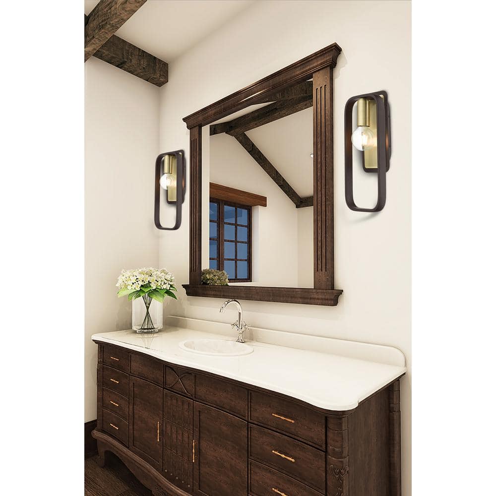 Bergamo Midcentury Modern Dimmable Sconce in Bronze and Antique Brass