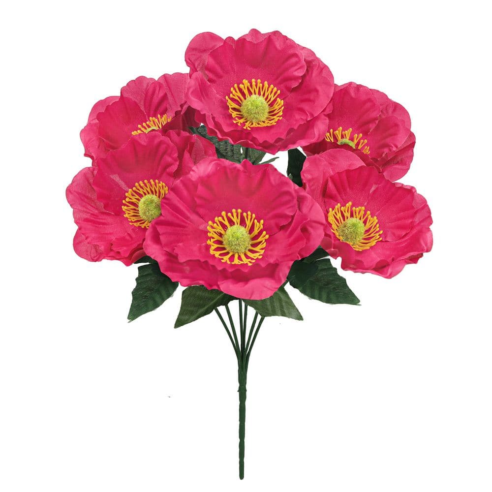 14 in. Hot Pink Artificial Poppy Flower Stem Bush Bouquet (Set of 12) price history on PriceWatchPro