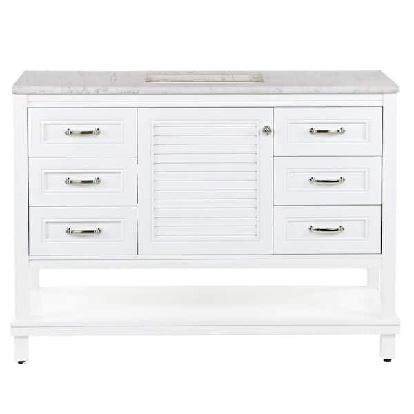 St. Paul Eastbourne 49 in. W x 19 in. D x 35 in. H Single Sink  Bath Vanity in White with Pulsar Engineered Stone Composite Top