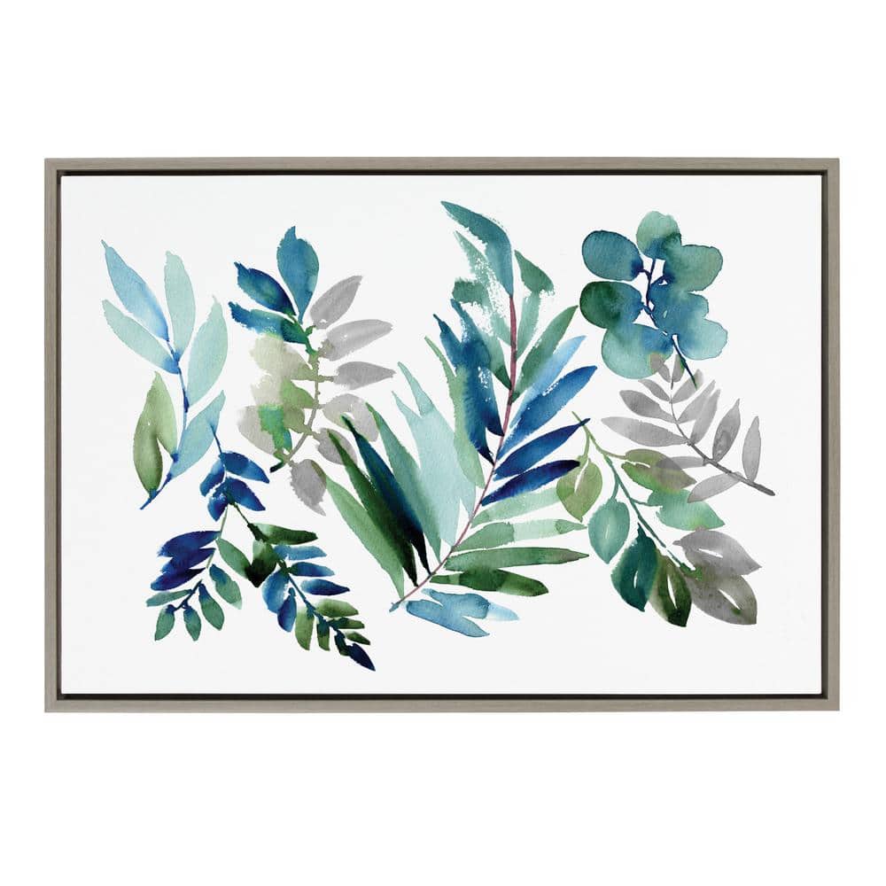 Tropic Leaves Blue Framed Canvas Wall Art, 36" x 27"
