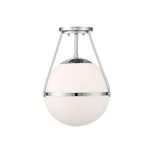 13 in. W x 17.25 in. H 1-Light Chrome Semi-Flush Mount Ceiling Light with Opal Glass Shade
