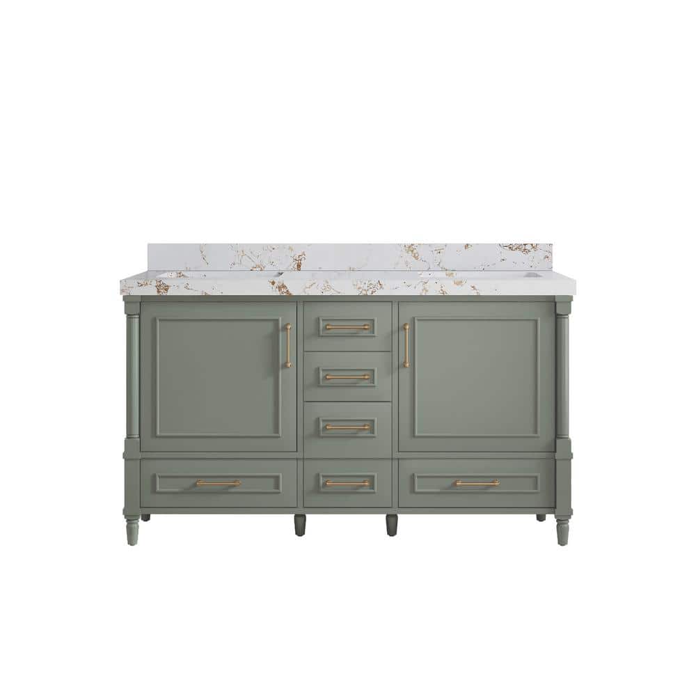 Hudson 60 in. W x 22 in. D x 36 in. H Double Sink Bath Vanity in Evergreen with 2 in. Viola Gold Quartz Top price history on PriceWatchPro